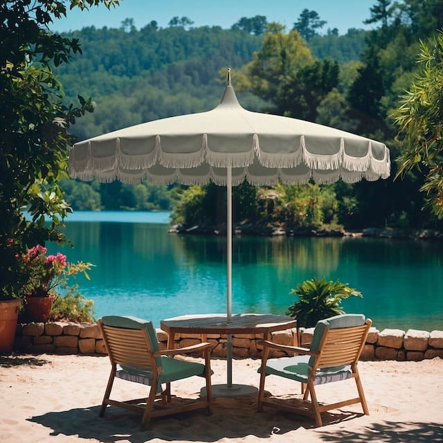 Aya Fringe Pagoda Patio Umbrella, Cast Mist