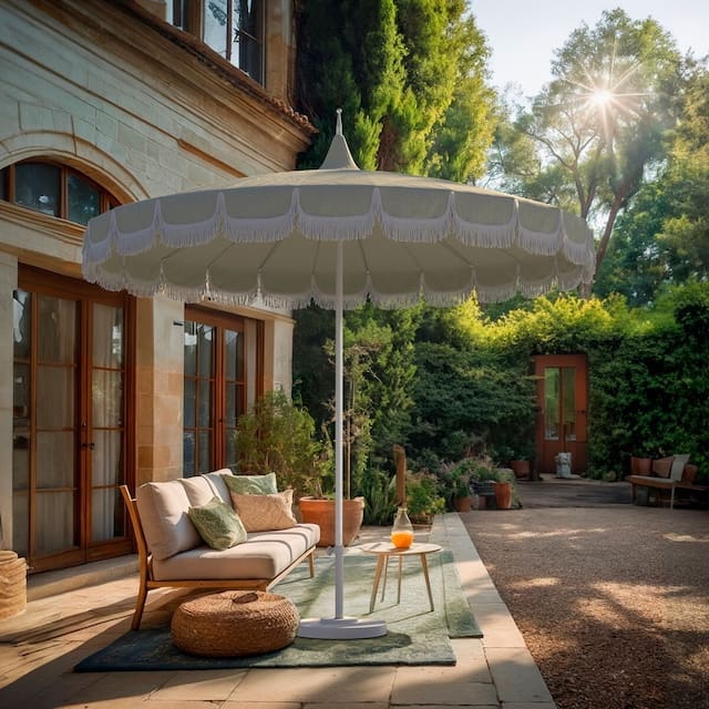 Aya Fringe Pagoda Patio Umbrella, Cast Oasis