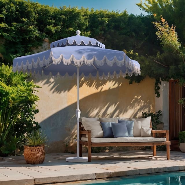 Daiana Two-Tier Fringe Patio Umbrella, Cast Ocean