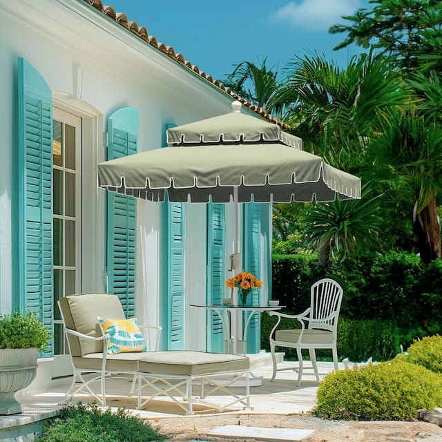 Liz Two-Tier Square Patio Umbrella, Cast Oasis