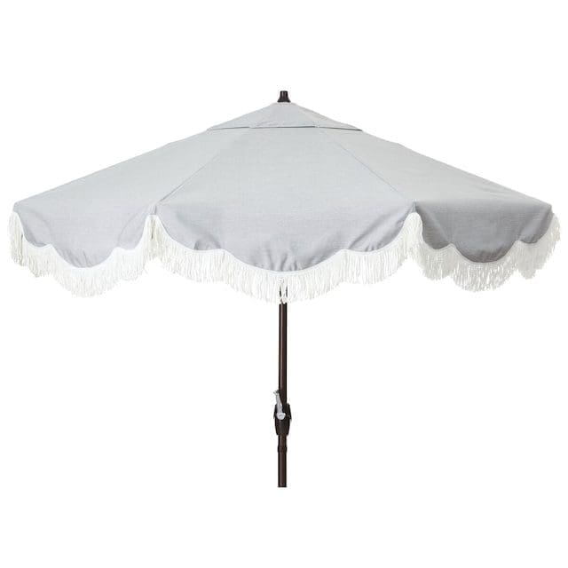 One Kings Lane Outdoor Cloud Fringe Patio Umbrella, Granite