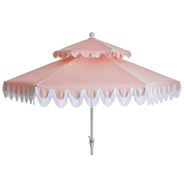 Daiana Two-Tier Fringe Patio Umbrella, Light Pink