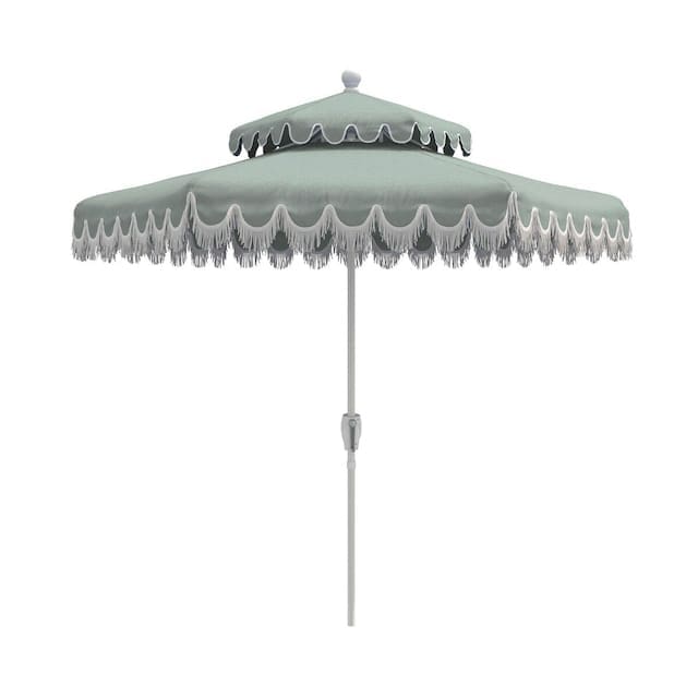 Daiana Two-Tier Fringe Patio Umbrella, Cast Mist