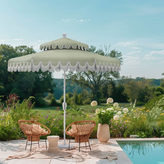 Daiana Two-Tier Fringe Patio Umbrella, Cast Oasis