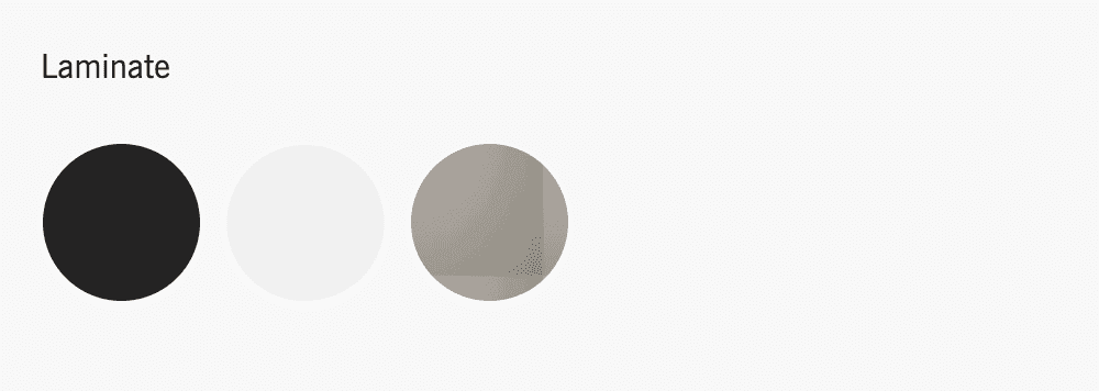 Color options for laminate surfaces: black, white, and a light gray shade.